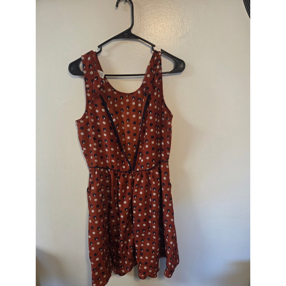 Bar III Rust Orange Polka Dot Sleeveless Fit and Flare Dress Large